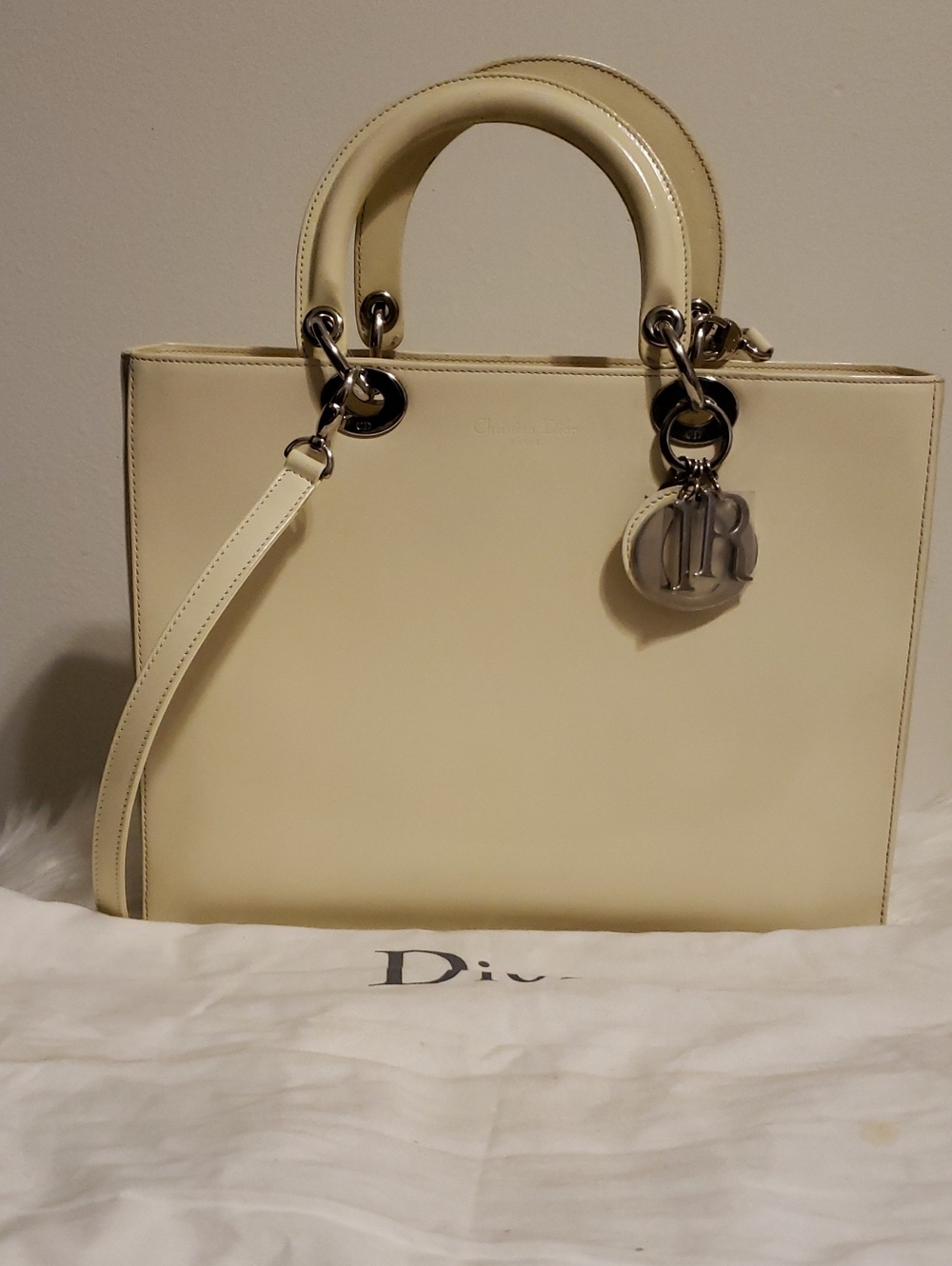 Dior Cream Leather Satchel with Silver Charm